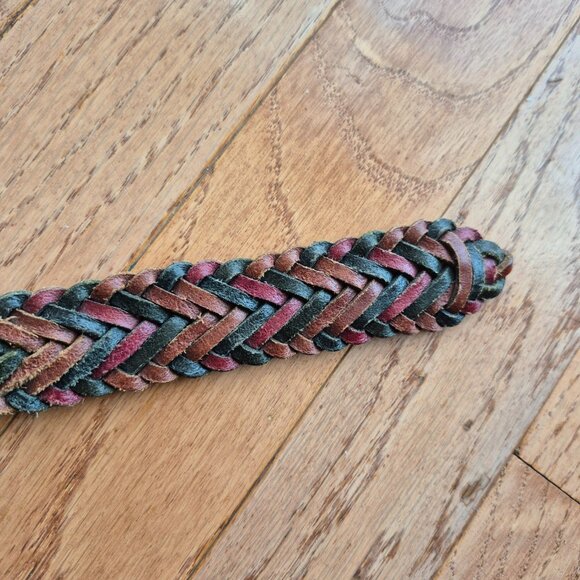 Belt Braided Leather Woven Belt Tri Color Brass Size Large - Picture 6 of 9